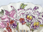 Japanese Paper Folding Fan Sensu Vtg Flowers Drawing Purple Bamboo Frame 4D993