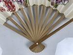 Japanese Paper Folding Fan Sensu Vtg Flowers Drawing Purple Bamboo Frame 4D993