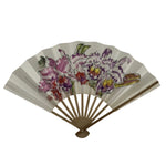 Japanese Paper Folding Fan Sensu Vtg Flowers Drawing Purple Bamboo Frame 4D993