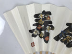 Japanese Paper Folding Fan Sensu Vtg Kanji Flowers Long Life Bamboo Frame 4D994