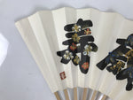 Japanese Paper Folding Fan Sensu Vtg Kanji Flowers Long Life Bamboo Frame 4D995
