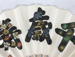 Japanese Paper Folding Fan Sensu Vtg Kanji Flowers Long Life Bamboo Frame 4D995