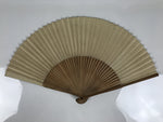 Japanese Paper Folding Fan Vtg Sensu Bamboo Frame Black Grass Plants Silver 5D14