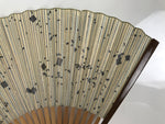 Japanese Paper Folding Fan Vtg Sensu Bamboo Frame Blue Stripes Geometric 5D12