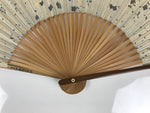 Japanese Paper Folding Fan Vtg Sensu Bamboo Frame Blue Stripes Geometric 5D12