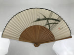 Japanese Paper Folding Fan Vtg Sensu Bamboo Frame Cricket Insect Leaf White 5D10