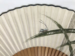 Japanese Paper Folding Fan Vtg Sensu Bamboo Frame Cricket Insect Leaf White 5D10