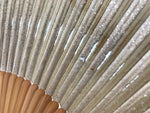 Japanese Paper Folding Fan Vtg Sensu Bamboo Frame Pine Tree Branch Silver 4D982