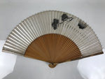 Japanese Paper Folding Fan Vtg Sensu Bamboo Frame Pine Tree Branch Silver 4D982