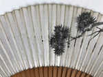 Japanese Paper Folding Fan Vtg Sensu Bamboo Frame Pine Tree Branch Silver 4D982