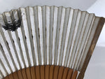 Japanese Paper Folding Fan Vtg Sensu Bamboo Frame Pine Tree Branch Silver 4D982