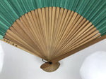 Japanese Paper Folding Fan Vtg Sensu Bamboo Frame Teal White Red Stripe 5D17