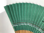 Japanese Paper Folding Fan Vtg Sensu Bamboo Frame Teal White Red Stripe 5D17