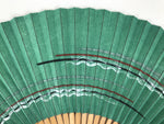 Japanese Paper Folding Fan Vtg Sensu Bamboo Frame Teal White Red Stripe 5D17