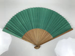 Japanese Paper Folding Fan Vtg Sensu Bamboo Frame Teal White Red Stripe 5D17