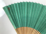 Japanese Paper Folding Fan Vtg Sensu Bamboo Frame Teal White Red Stripe 5D17