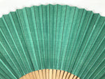 Japanese Paper Folding Fan Vtg Sensu Bamboo Frame Teal White Red Stripe 5D17