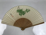 Japanese Paper Folding Fan Vtg Sensu Bamboo Frame White Green Sansho Berry 5D16