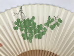 Japanese Paper Folding Fan Vtg Sensu Bamboo Frame White Green Sansho Berry 5D16