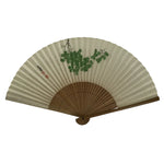 Japanese Paper Folding Fan Vtg Sensu Bamboo Frame White Green Sansho Berry 5D16