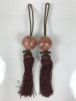 Japanese Pink Stone Hanging Scroll Weights Fuchin Kakejiku Brown Tassel FC364