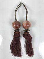 Japanese Pink Stone Hanging Scroll Weights Fuchin Kakejiku Brown Tassel FC364