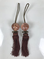 Japanese Pink Stone Hanging Scroll Weights Fuchin Kakejiku Brown Tassel FC364