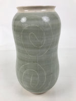Japanese Porcelain Flower Vase Ikebana Kabin Vtg Swirl Gourd Light Gray FK183
