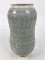 Japanese Porcelain Flower Vase Ikebana Kabin Vtg Swirl Gourd Light Gray FK183