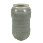 Japanese Porcelain Flower Vase Ikebana Kabin Vtg Swirl Gourd Light Gray FK183