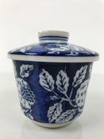 Japanese Porcelain Lidded Bowl Mushiwan White Blue Leaf Floral Sometsuke Y456