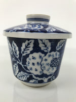 Japanese Porcelain Lidded Bowl Mushiwan White Blue Leaf Floral Sometsuke Y458