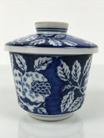 Japanese Porcelain Lidded Bowl Mushiwan White Blue Leaf Floral Sometsuke Y459