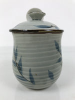 Japanese Porcelain Lidded Cup w/Spoon Pink Cherry Blossom Blue Container Y492