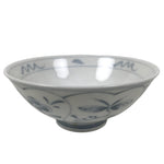 Japanese Porcelain Mino Ware Rice Bowl Chawan Vtg White Blue Plant Vine Tea Y498