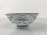 Japanese Porcelain Mino Ware Rice Bowl Chawan Vtg White Blue Plant Vine Tea Y500