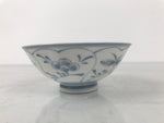 Japanese Porcelain Mino Ware Rice Bowl Chawan Vtg White Blue Plant Vine Tea Y500