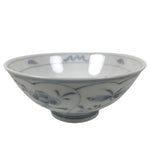 Japanese Porcelain Mino Ware Rice Bowl Chawan Vtg White Blue Plant Vine Tea Y503
