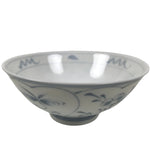 Japanese Porcelain Mino Ware Rice Bowl Chawan Vtg White Blue Plant Vine Tea Y505