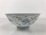 Japanese Porcelain Mino Ware Rice Bowl Chawan Vtg White Blue Plant Vine Tea Y506