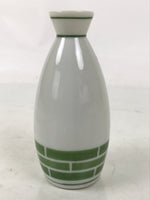 Japanese Porcelain Sake Bottle Tokkuri Vtg White Green Line Brick Pattern TS823