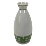 Japanese Porcelain Sake Bottle Tokkuri Vtg White Green Line Brick Pattern TS823
