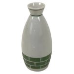 Japanese Porcelain Sake Bottle Tokkuri Vtg White Green Line Brick Pattern TS824