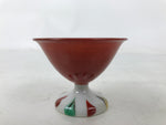 Japanese Porcelain Sake Cup Vtg Footed Ochoko Rappa Guinomi White Red Green G294