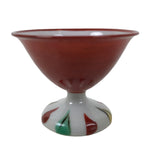 Japanese Porcelain Sake Cup Vtg Footed Ochoko Rappa Guinomi White Red Green G294