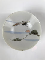 Japanese Porcelain Sake Cup Vtg Sakazuki Guinomi Crane Sunrise Pine White G198