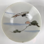 Japanese Porcelain Sake Cup Vtg Sakazuki Guinomi Crane Sunrise Pine White G198