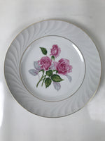 Japanese Porcelain Serving Plate Vtg Round Large Pink Rose Floral Leaf Y263