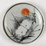 Japanese Porcelain Small Plate Kozara Vtg Plum Blossom Sun Black White PY715
