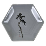 Japanese Porcelain Small Serving Plate Meimeizara Hexagon Pine Tree Gray Y216
